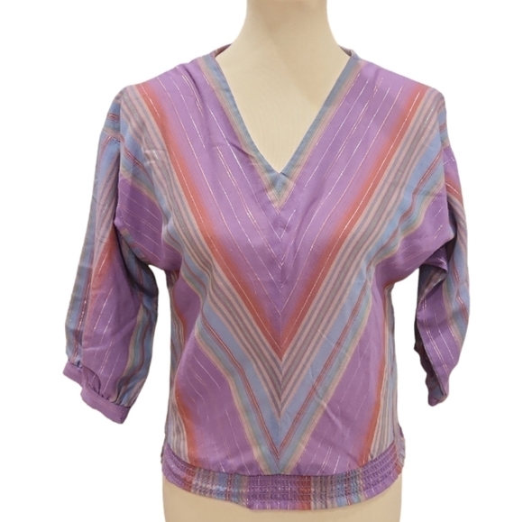 Eber San Francisco Chevron Gold and Silver Sparkle Cropped Top sz M Vtg - Picture 1 of 10